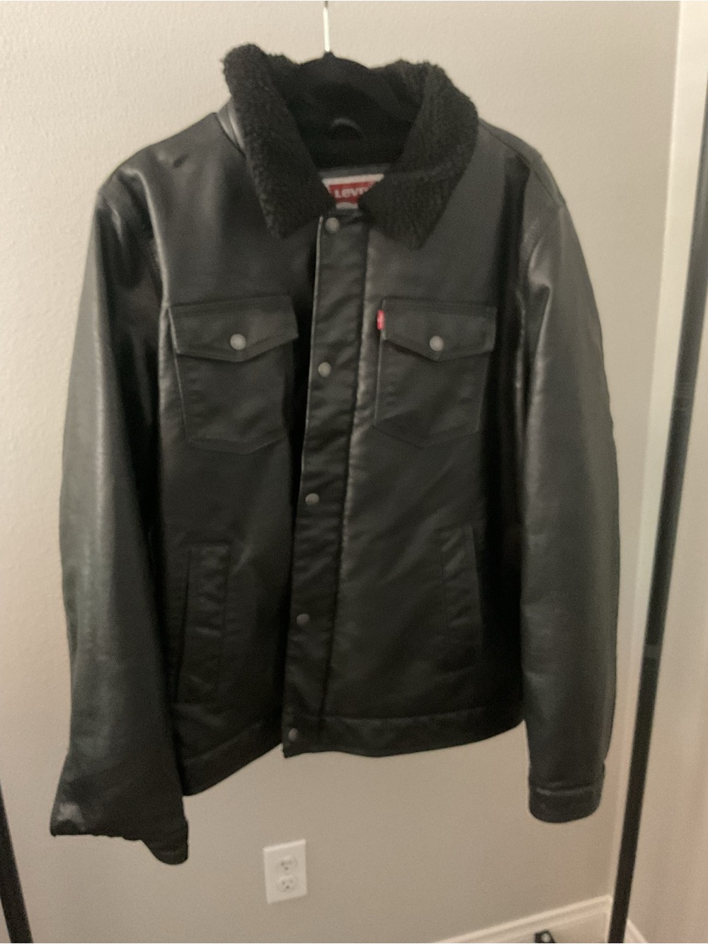 Levi's Black Faux Leather Bomber Jacket with Sherpa Collar
